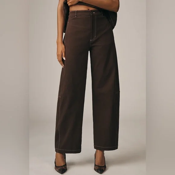 MAEVE Anthropologie Curve Cuddle Pants Dark Brown Ballon Barrel Leg Size 4 - Picture 8 of 8